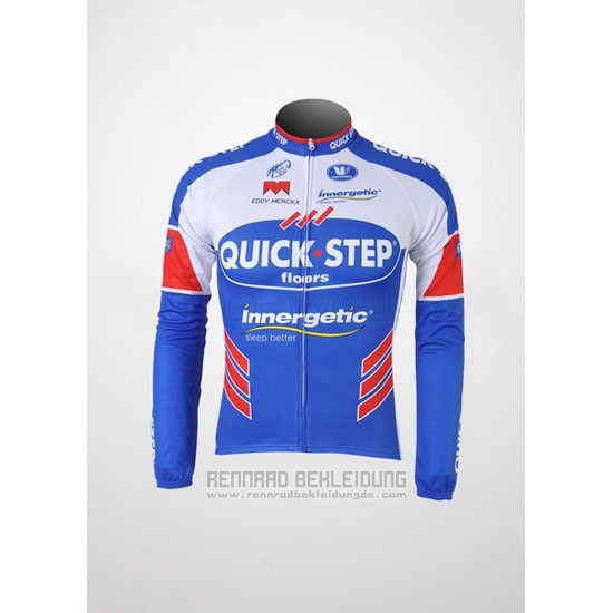 2011 Fahrradbekleidung Quick Step Floor Wei und Azurblau Trikot Langarm und Tragerhose